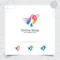 Shopping logo design vector concept of price tag icon and arrow symbol for online shop, marketplace, e-commerce, and online store Royalty Free Stock Photo