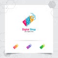 Shopping logo design vector concept of price tag icon and digital technology symbol for online shop, marketplace, e-commerce, and Royalty Free Stock Photo