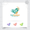 Shopping logo design vector concept of price tag icon and shopping cart symbol for online shop, marketplace, e-commerce, and Royalty Free Stock Photo