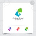 Shopping logo design vector concept of price tag icon and shopping cart symbol for online shop, marketplace, e-commerce, and Royalty Free Stock Photo