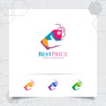 Shopping logo design vector concept of price tag icon and thumbs up symbol for online shop, marketplace, e-commerce, and online Royalty Free Stock Photo