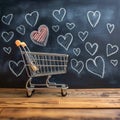 Shopping love Small cart surrounded by heart doodles on stylish blackboard Royalty Free Stock Photo