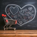 Shopping love Small cart surrounded by heart doodles on stylish blackboard Royalty Free Stock Photo