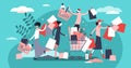 Shopping madness crowd flat tiny persons concept vector illustration