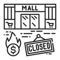 Shopping mall closing black line icon. Economic risis. Collapse business. Markets plunging. Sign for web page, app. UI UX GUI