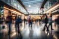 Shopping mall decorated for Christmas time. Crowd of people looking for presents and preparing for the holidays Royalty Free Stock Photo