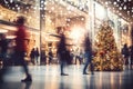 Shopping mall decorated for Christmas time. Crowd of people looking for presents and preparing for the holidays Royalty Free Stock Photo