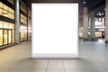 Shopping mall with empty white mockup billboard with copy space area