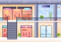 Shopping Mall Modern Background Illustration with Interior Inside, Escalator and Various Retail Store in Flat Style Design