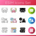Shopping mall products and services icons set