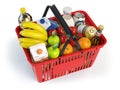Shopping market basket with variety of grocery products isolated Royalty Free Stock Photo