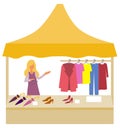 Shopping at Market, Salesperson with Clothes Store