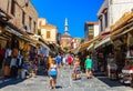 Shopping at market street in old town Rhodos