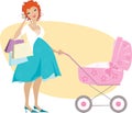 Shopping mother and baby carriage Royalty Free Stock Photo