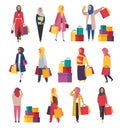 Shopping muslim women with bags. Vector sale illustration