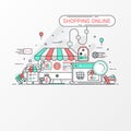 Shopping online concept. This set contains icon elements, shopping website, online store, shop, shopping bag and credit card Royalty Free Stock Photo