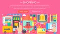 Shopping Online and E-Commerce Shopping concept. Online e commerce infographics template design, web header shopping Royalty Free Stock Photo