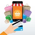 Shopping Online with Hand holding credit card Royalty Free Stock Photo