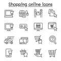 Shopping online icon set in thin line style Royalty Free Stock Photo