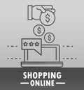 Shopping online laptop payment market commerce in thin line style