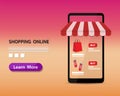 Shopping Online in Mobile Application on colrful background Royalty Free Stock Photo