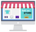 Shopping Online, Sell on Store, Computer Vector Royalty Free Stock Photo