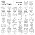 Shopping online thin line icon set, purchasing of goods symbols collection or sketches. E-commerce linear style signs Royalty Free Stock Photo