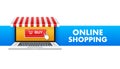 Shopping Online on Website. Online store, shop concept on laptop screen. Vector illustration Royalty Free Stock Photo