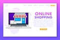 Shopping Online on Website. Online store, shop concept on laptop screen. Vector illustration Royalty Free Stock Photo