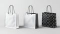 The shopping package mockup to display food icon merchandising design collection in a white and black color scheme. This