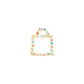 Shopping paper bag silhouette made of colorful dots. flat icon isolated on white. vector illustration