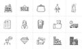 Shopping and paying hand drawn outline doodle icon set.