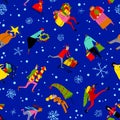 Shopping people seamless pattern. Christmas sale background. Group of people in rush time in winter hilidays eve