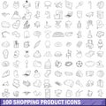 100 shopping product icons set, outline style