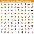 100 shopping products icons set, cartoon style Royalty Free Stock Photo