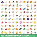 100 shopping products icons set, isometric style