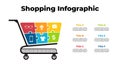 Shopping puzzle cart. Infographic presentation. 6 options chart. Store retail advertising banner. E-commerce concept Royalty Free Stock Photo