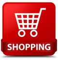Shopping red square button red ribbon in middle Royalty Free Stock Photo