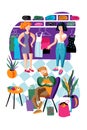 Shopping relax flat vector characters set