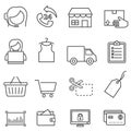 Shopping, retail, and online e-commerce line icon set