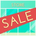 Shopping sale background. Cartoon style. Retail store window with sale sign. Vector illustration. Royalty Free Stock Photo