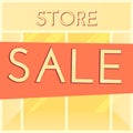 Shopping sale background. Cartoon style. Retail store window with sale sign. Vector illustration. Royalty Free Stock Photo