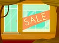 Shopping sale background. Cartoon style. Retail store window with sale sign. Vector illustration. Royalty Free Stock Photo