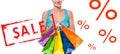 Shopping Sale. Happy woman is holding shopping bags. Royalty Free Stock Photo