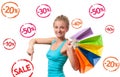 Shopping Sale. Happy woman is holding shopping bags. Royalty Free Stock Photo