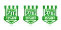 Shopping sale. Set of Spring sale green badges 15%, 25%, 35% off