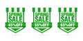 Shopping sale. Set of Spring sale green badges 45%, 55%, 65% off