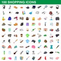 100 shopping set, cartoon style Royalty Free Stock Photo
