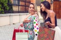 Shopping with a smile. Shopping fun. Shopping and perfect mood. Beautiful woman with shopping bags