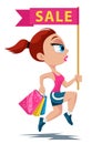 Shopping is a sport. Sports girl running with a shopping bags fr
